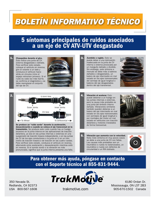 Boletín técnico—5 sintomas principales de ruidos asociados a un eje de CV ATV-UTV desgastado