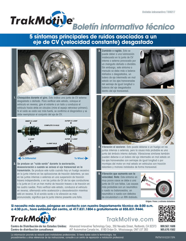 Boletín técnico—5 síntomas principales de ruidos asociados a un eje de CV desgastado