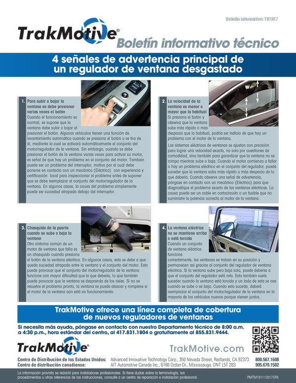 Boletín técnico—4 señales de advertencia principal de un regulador de ventana desgastado